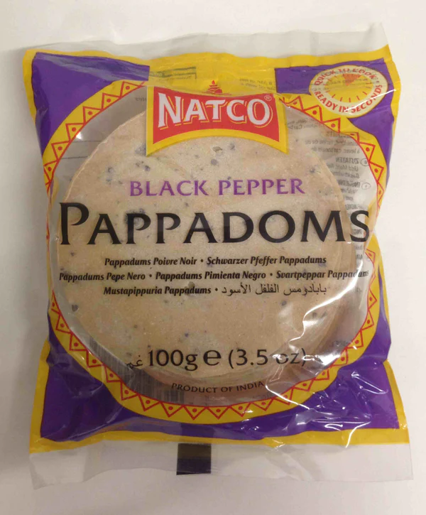 Natco Pappadoms Black Pepper 3" Madras 100g